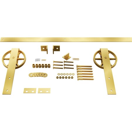 Ekena Millwork Premium Wagon Wheel Strap Barn Door Hardware Set w/ 6' Track for 2 1/4" Doors, Jacob's Gold GB600156HWJG